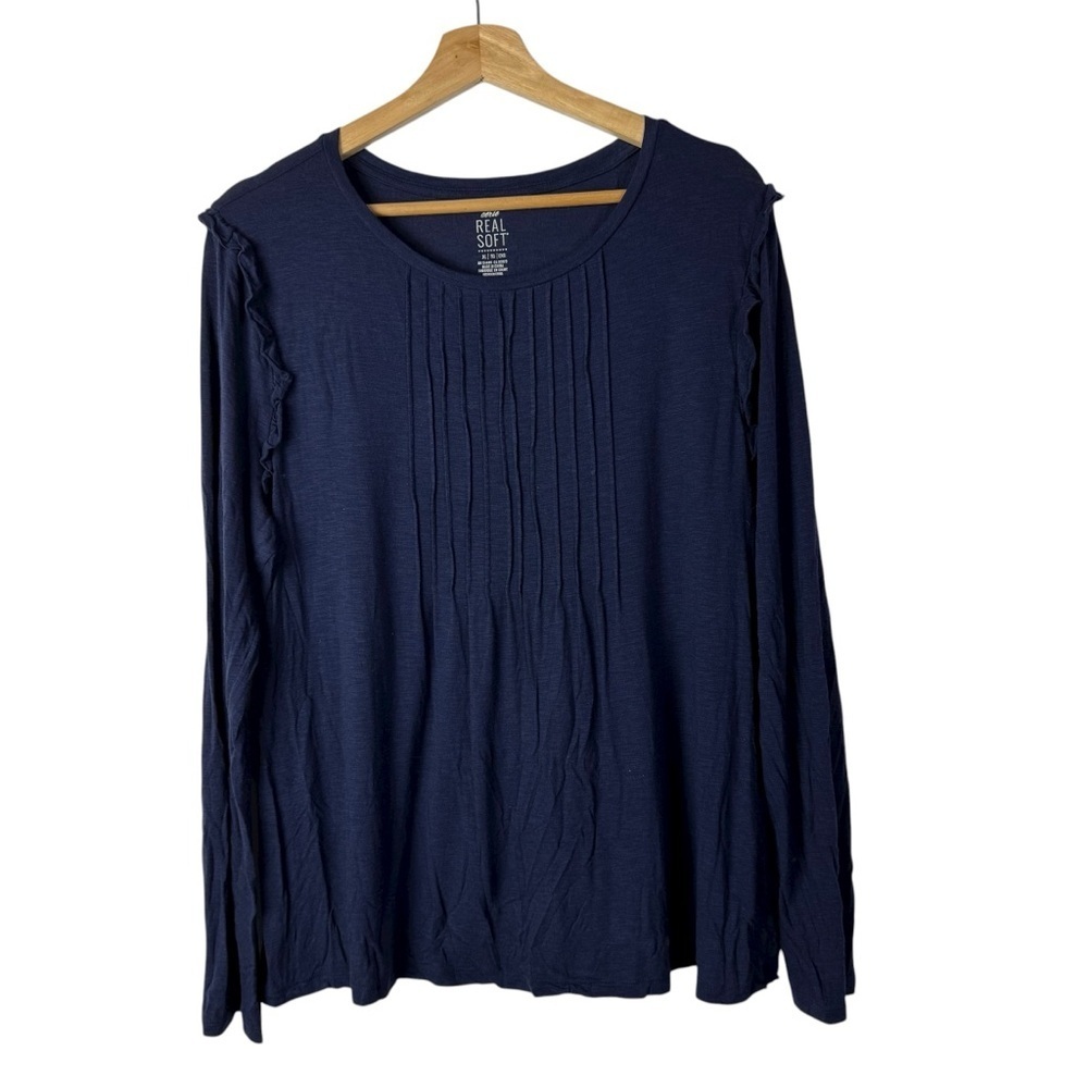 Aerie Navy Blue‎ Real Soft Pintuck Ruffle Long Sleeve Top XL